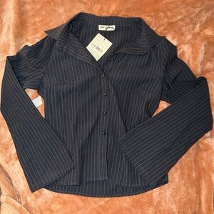 NWT Princess Polly Anni Pinstripe Shirt Black Size 6